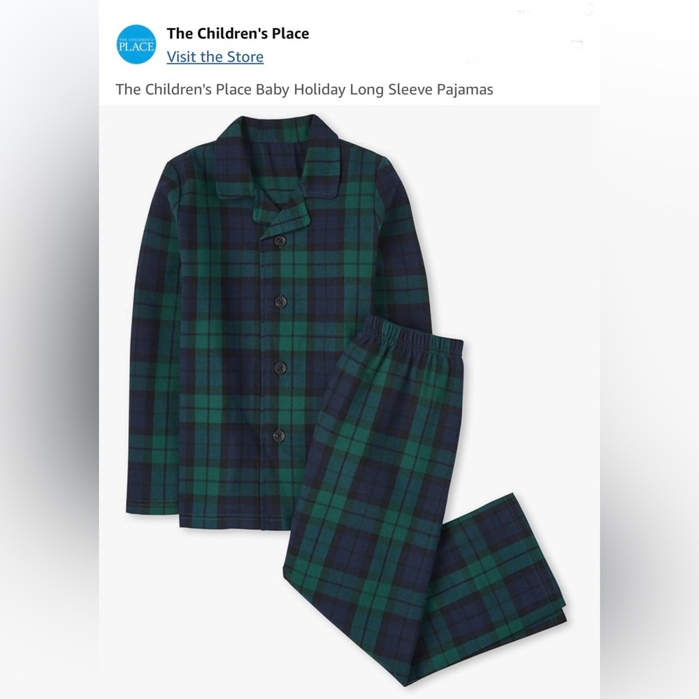 NWT- The Children's Place Green Plaid Kids Pajamas XL 14